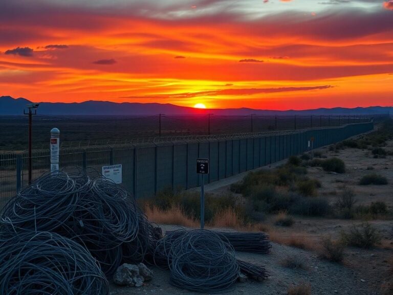 Flick International Dramatic sunset over the Texas southern border showcasing border control measures
