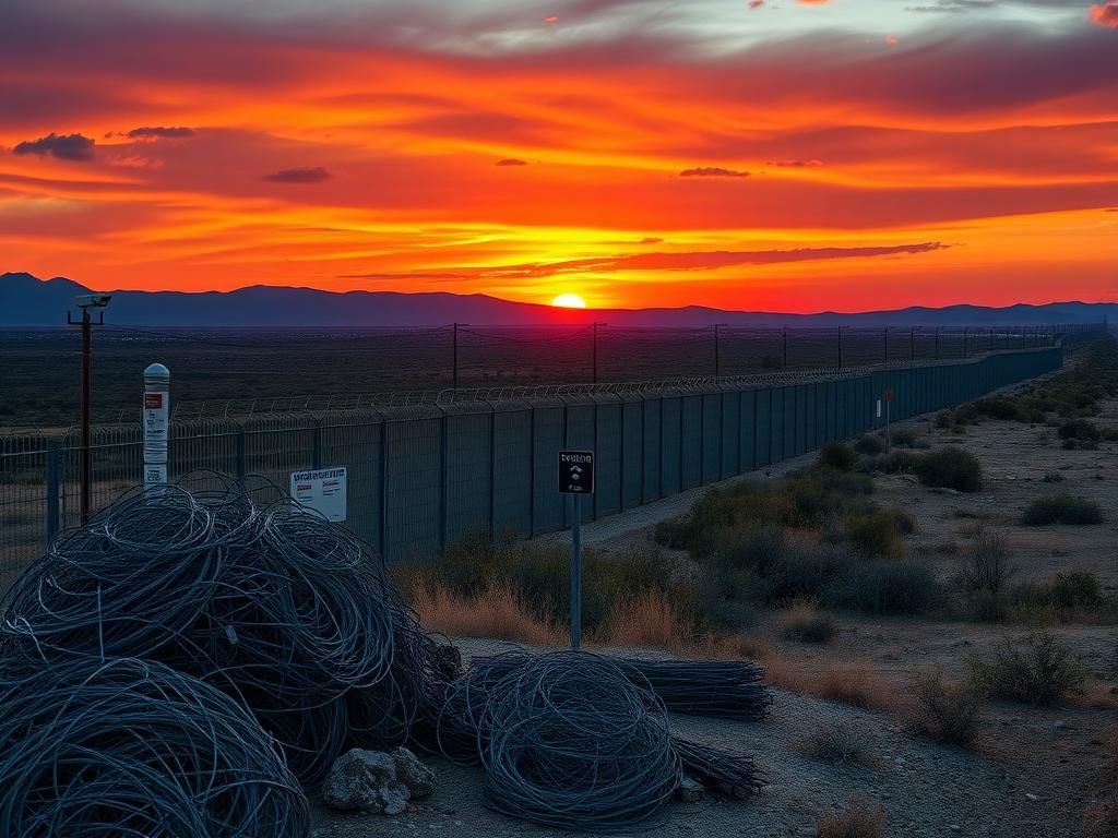 Flick International Dramatic sunset over the Texas southern border showcasing border control measures