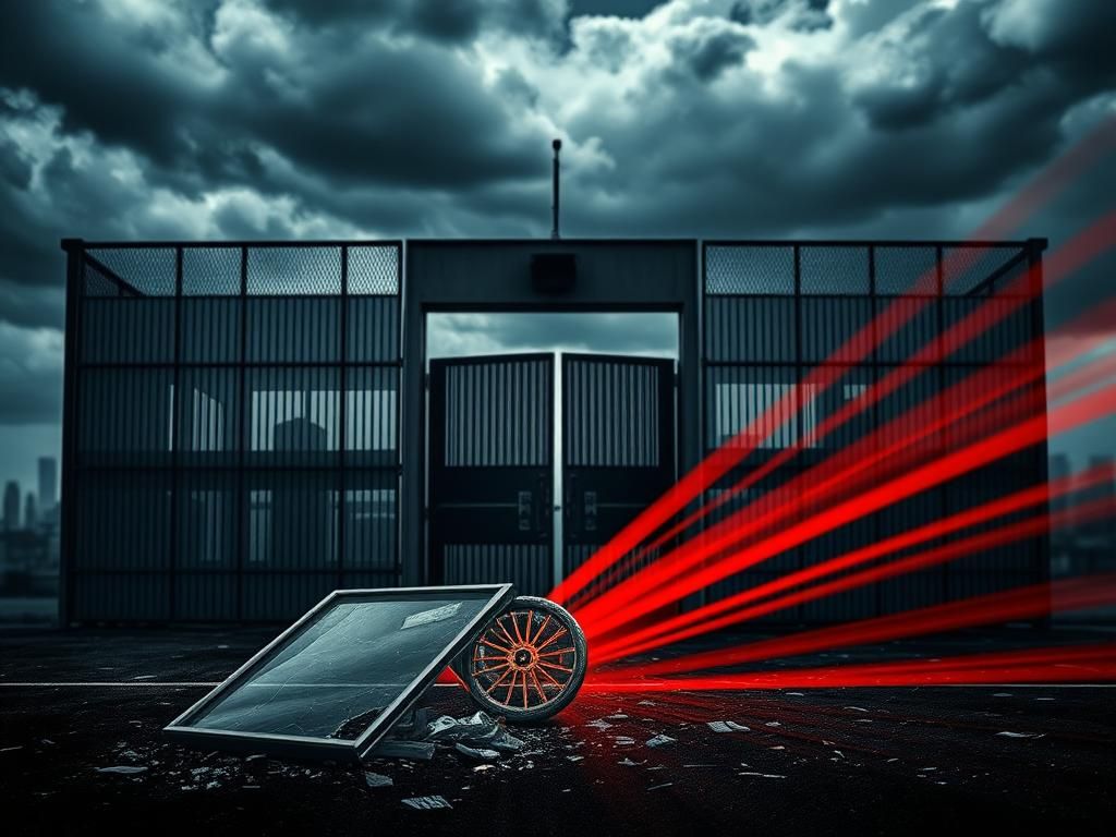 Flick International Dramatic exterior view of a detention center with storm clouds overhead