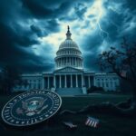 Flick International Dramatic depiction of the U.S. Capitol building under a stormy sky symbolizing political tension