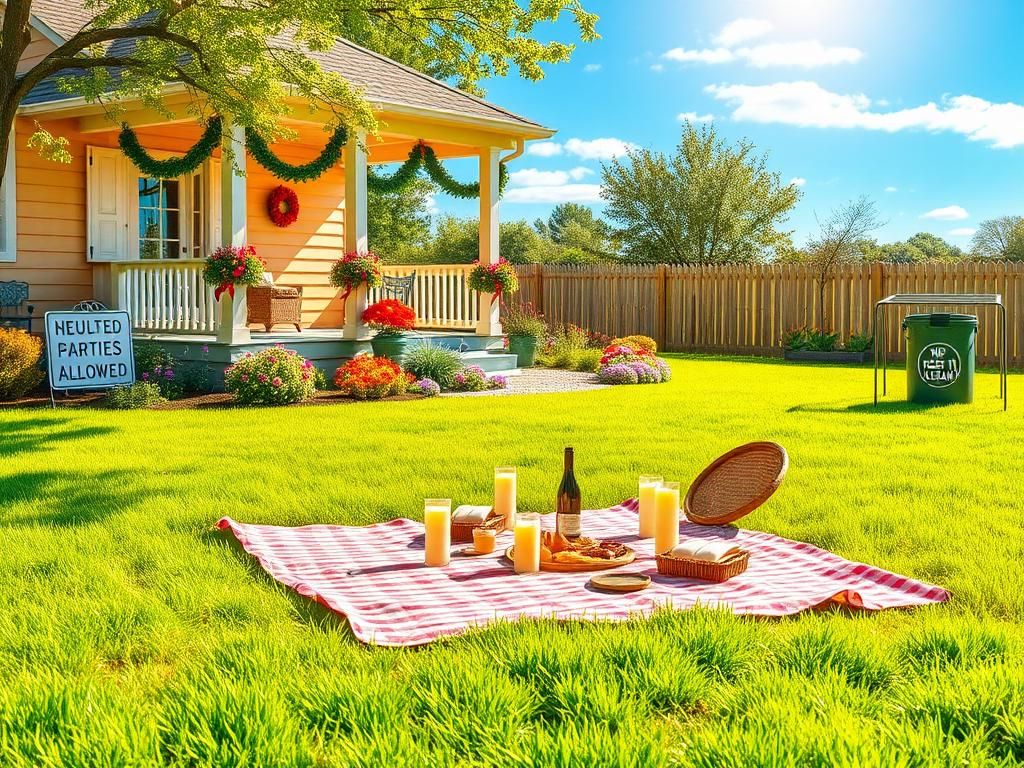 Flick International Scenic outdoor gathering with a picnic setup and no party signs