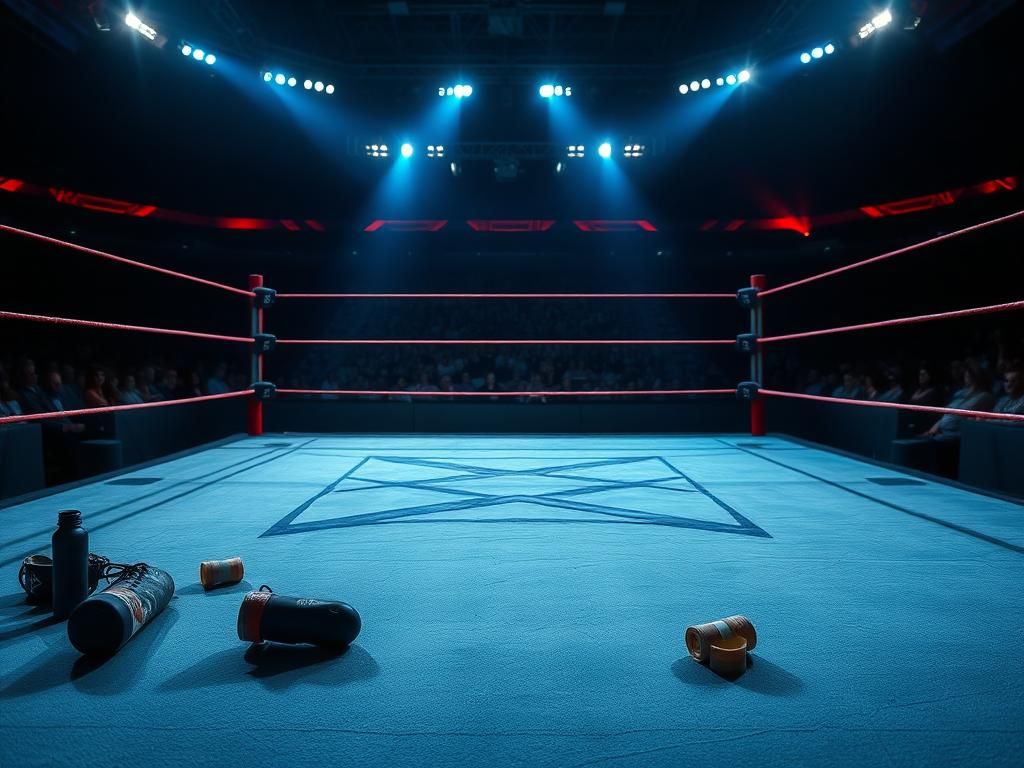 Flick International empty wrestling ring corner with a knee brace indicating Zoey Stark's injury