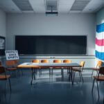 Flick International Tense school board meeting with conflicting signs and a trans flag
