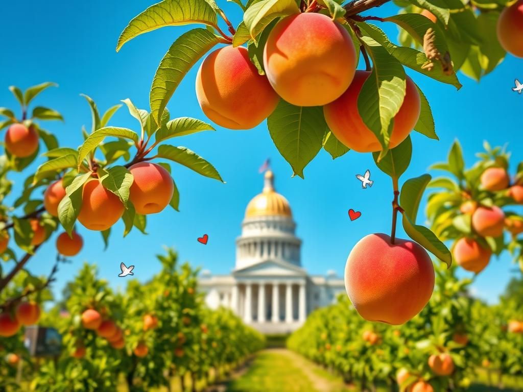 Flick International Vibrant landscape of Georgia with peach orchards and the State Capitol