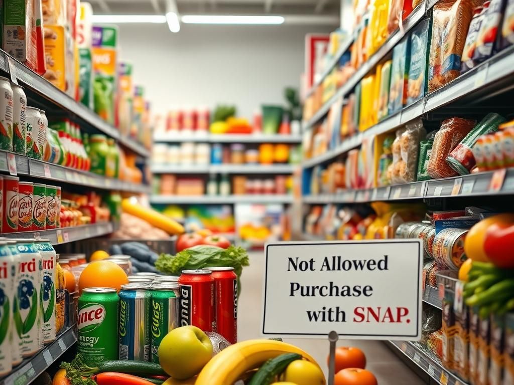 Flick International Colorful grocery aisle featuring healthy food options and banned sugary sodas