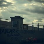 Flick International Exterior view of an Immigration and Customs Enforcement facility with graffiti and blooms