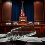 Flick International A tense Senate hearing showcasing the ornate wooden table and a large American flag, representing national health concerns.