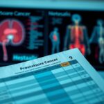 Flick International Close-up of a medical chart showing a highlighted Gleason score of 9, indicating advanced prostate cancer