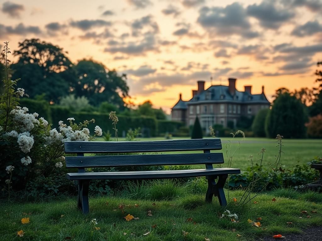 Flick International A tranquil garden outside a historic royal residence at sunset
