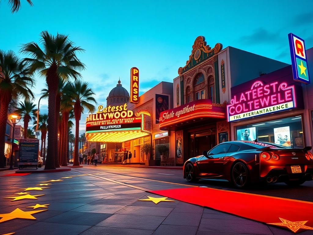 Flick International A vibrant Hollywood Boulevard scene at dusk showcasing glamour and celebrity culture