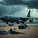 Flick International A somber military aircraft parked on a runway symbolizing the chaotic end of the Afghanistan conflict