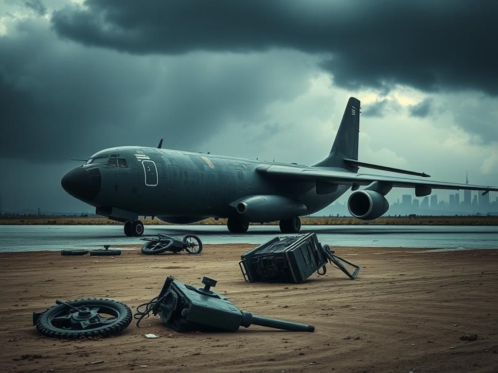 Flick International A somber military aircraft parked on a runway symbolizing the chaotic end of the Afghanistan conflict