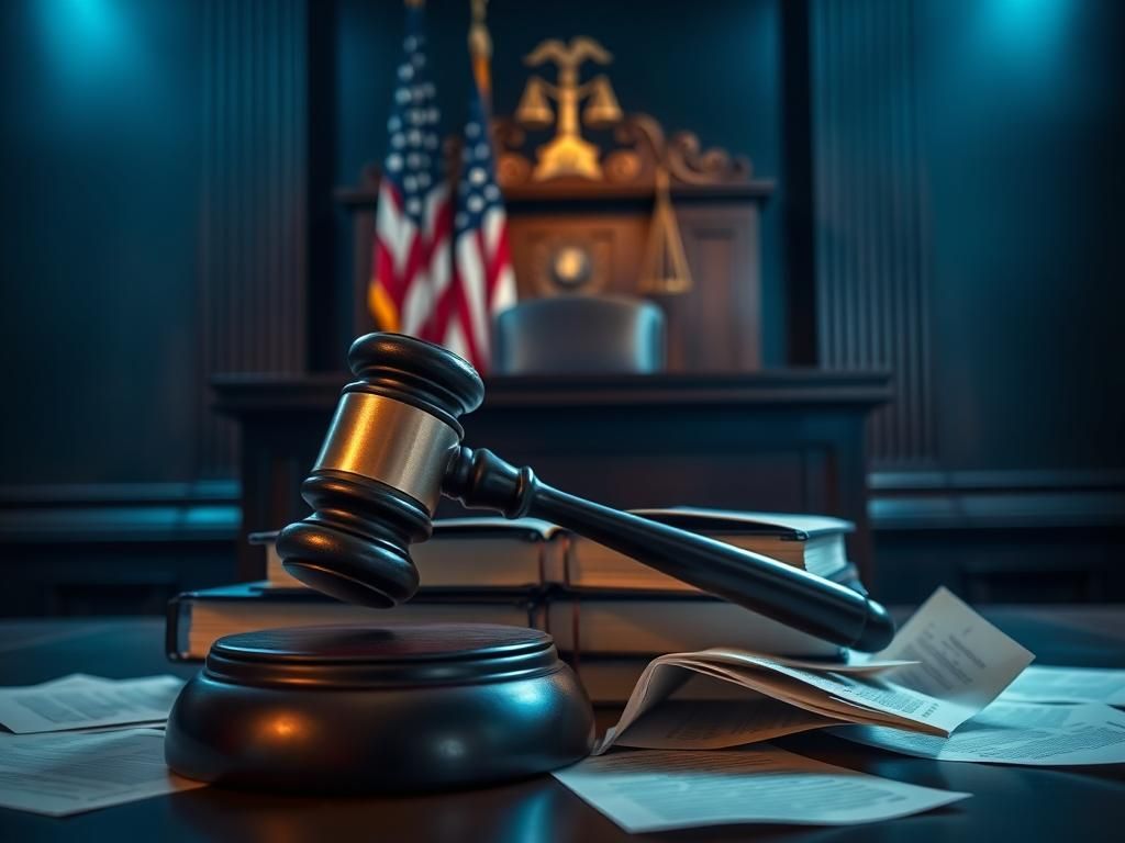 Flick International Gavel resting on law books in a courtroom