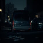 Flick International Unmarked black van parked on a dark street corner symbolizing immigration enforcement tension