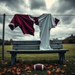 Flick International Torn football jersey hanging on a fence representing division in sports commentary
