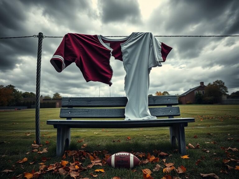 Flick International Torn football jersey hanging on a fence representing division in sports commentary