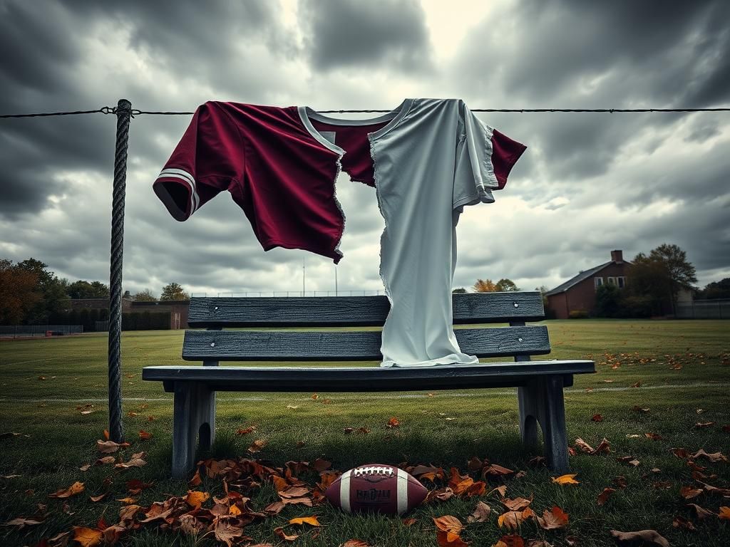 Flick International Torn football jersey hanging on a fence representing division in sports commentary
