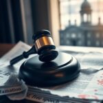 Flick International Gavel on legal documents symbolizing courtroom setting for defamation case