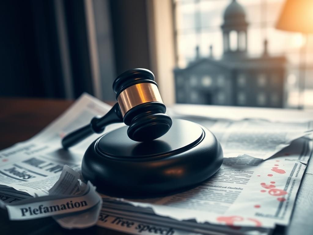 Flick International Gavel on legal documents symbolizing courtroom setting for defamation case