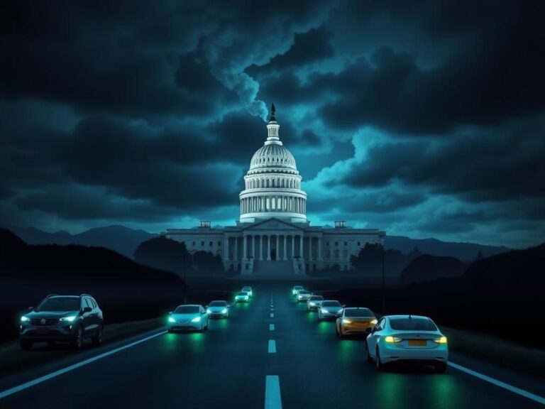 Flick International Dramatic scene of the Capitol building against a stormy sky with electric vehicles in the foreground