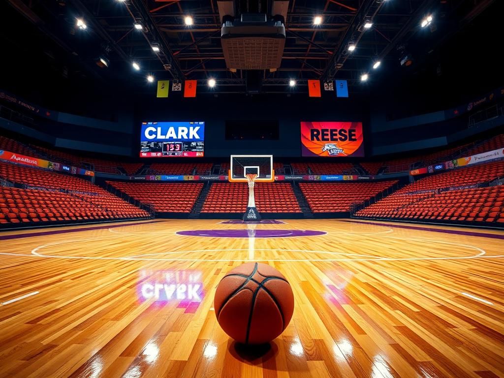 Flick International An empty basketball court with a basketball on the polished wooden floor