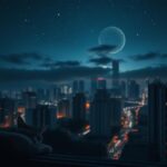 Flick International A serene urban skyline at night illustrating sleep deprivation themes