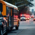 Flick International School bus with noticeable dent after collision with SUV in Chicago