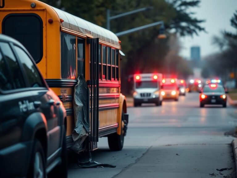 Flick International School bus with noticeable dent after collision with SUV in Chicago