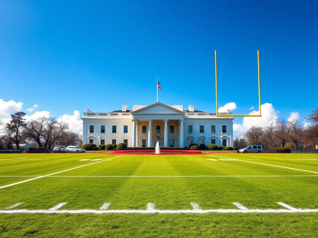 Flick International A vibrant image of the White House with a football field in the foreground representing the Eagles' legacy