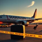 Flick International Close-up view of a Hawaiian Airlines aircraft on the San Diego International Airport tarmac with emergency vehicles nearby