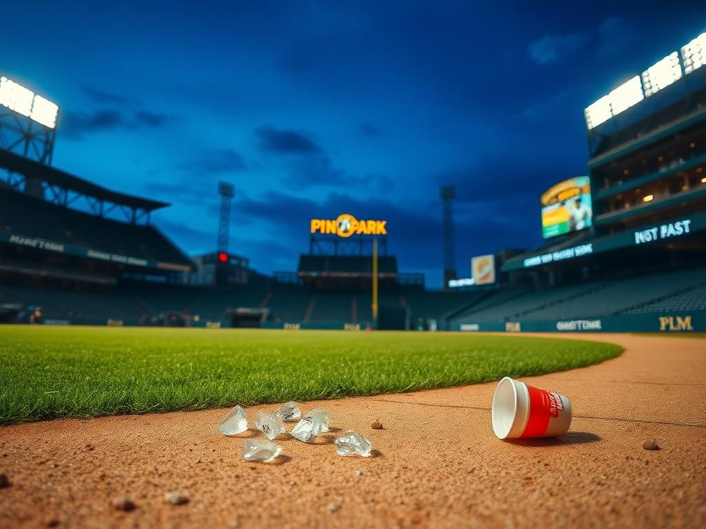 Flick International Baseball stadium right field at PNC Park with warning track and scattered debris