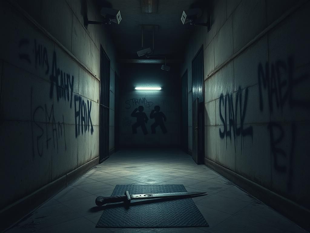 Flick International Dimly lit prison cell with slightly ajar bars, depicting a recent escape