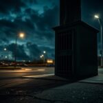 Flick International Dimly lit urban street corner symbolizing escape with an ajar jail cell door
