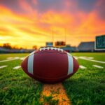 Flick International Close-up of a football at the line of scrimmage with a first down marker during a pivotal NFL play