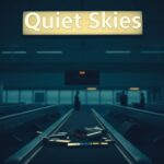 Flick International Empty airport terminal with a large illuminated 'Quiet Skies' sign and surveillance cameras