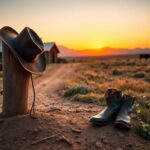 Flick International Serene Western landscape with a rustic barn at sunset