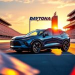 Flick International 2025 Chevrolet Blazer EV SS pace car displayed at Daytona International Speedway