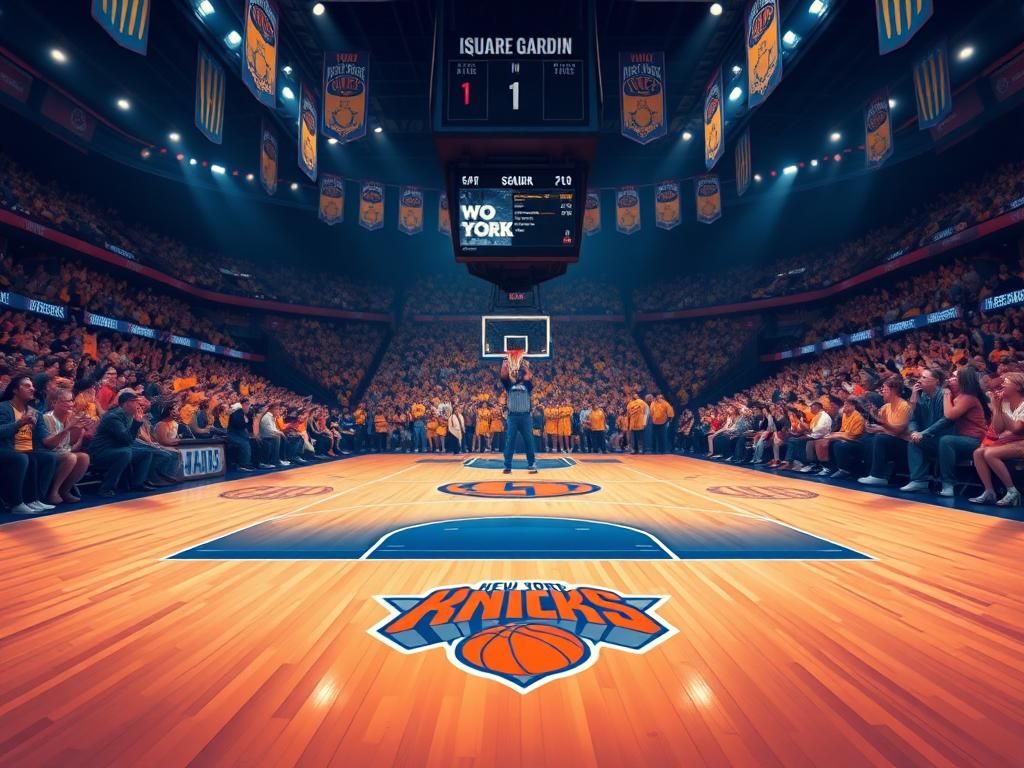 Flick International Dramatic illustration of Madison Square Garden during an NBA game featuring the Knicks and Pacers