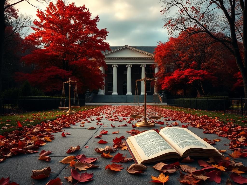Flick International A dramatic scene of Harvard University campus showcasing Harvard Hall with autumn leaves.