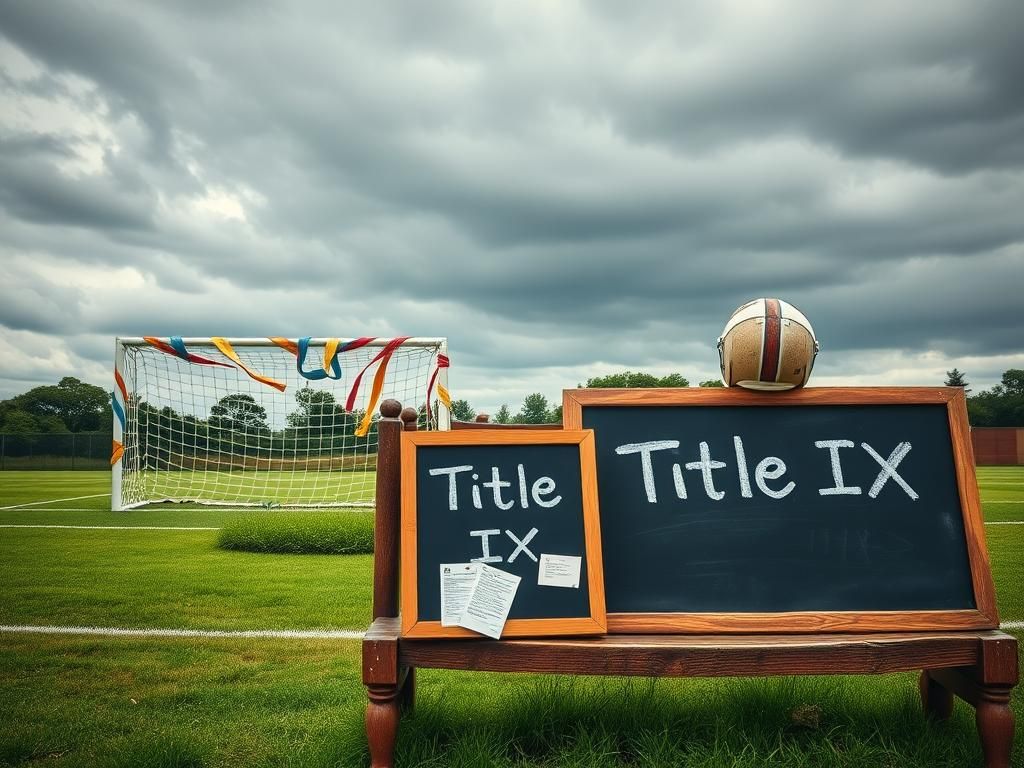 Flick International A divided sports field under a cloudy sky depicting gender debate in sports