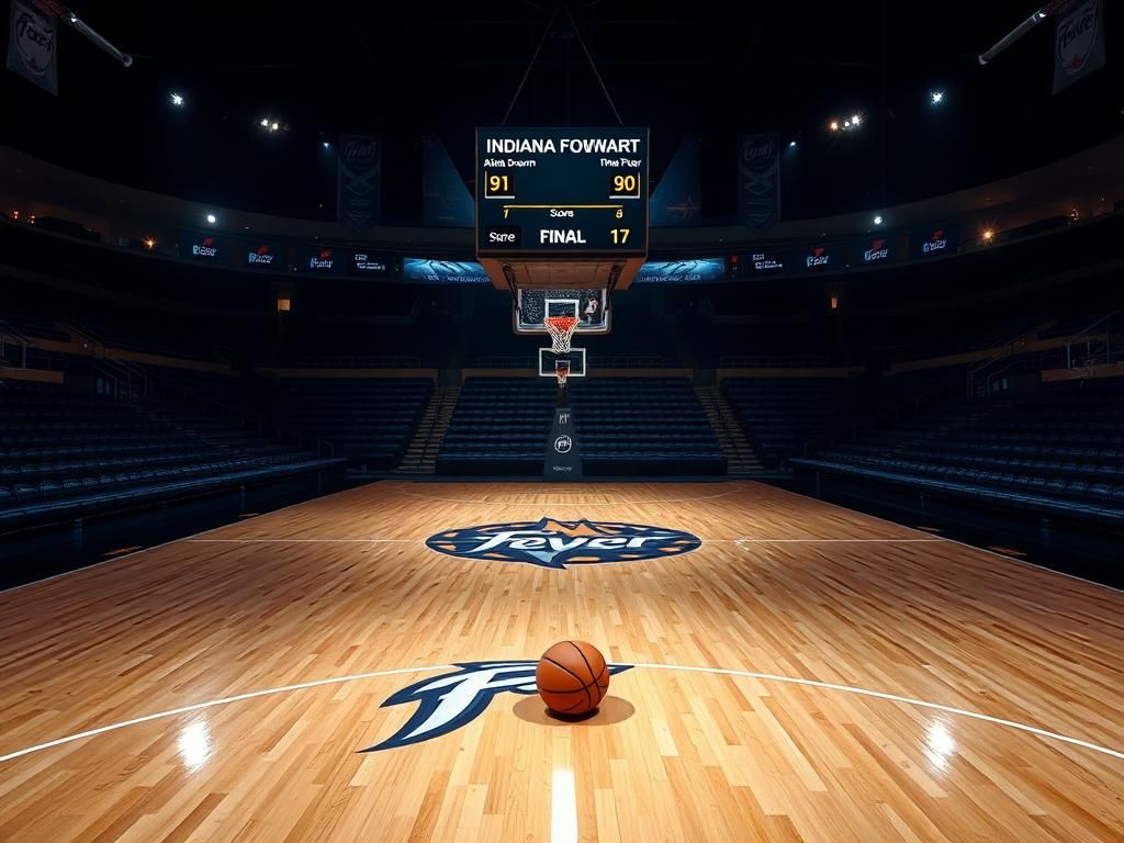 Flick International Dramatic basketball court scene with Indiana Fever logo and empty hardwood floor