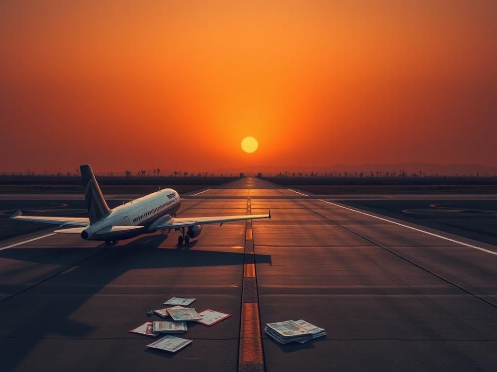 Flick International Desolate airport with a rusted airplane symbolizing the uncertainty of deported immigrants