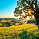 Flick International Serene landscape of Fairfax County with vibrant summer meadow and oak tree