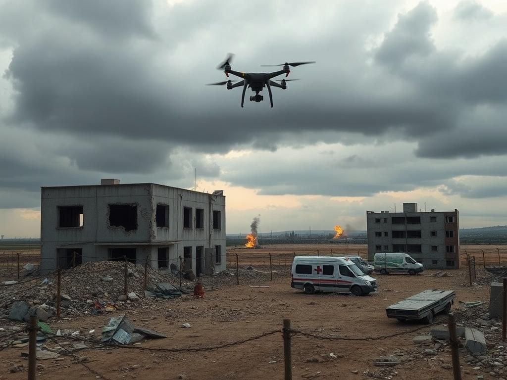 Flick International Desolate landscape in northern Gaza with remnants of two hospitals under military encirclement