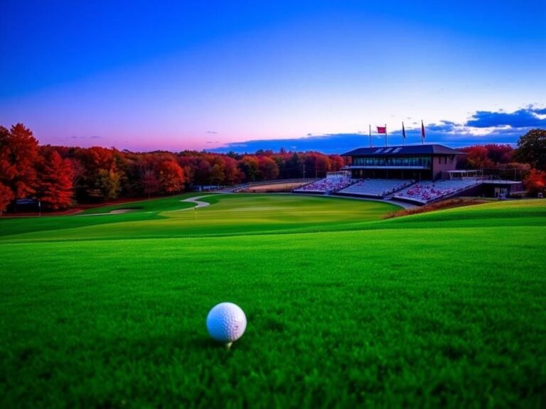 Flick International Majestic view of Bethpage Black golf course with autumn foliage
