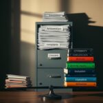 Flick International A cluttered file cabinet overflowing with antisemitism complaints contrasted with a neat stack of colorful books on diversity, equity, and inclusion.
