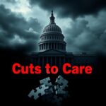 Flick International Abstract representation of Capitol Hill with storm clouds symbolizing political turbulence and healthcare struggles
