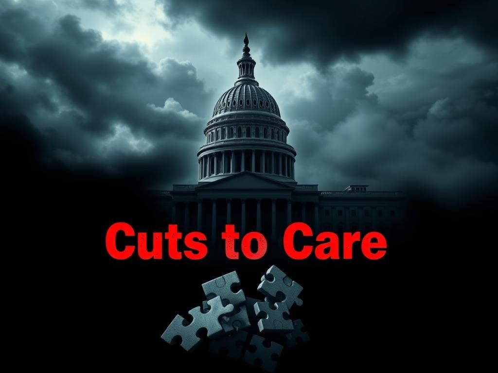 Flick International Abstract representation of Capitol Hill with storm clouds symbolizing political turbulence and healthcare struggles