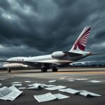 Flick International A sleek, modern jumbo jet on a tarmac symbolizes tension surrounding a Qatari gift to the U.S. government.