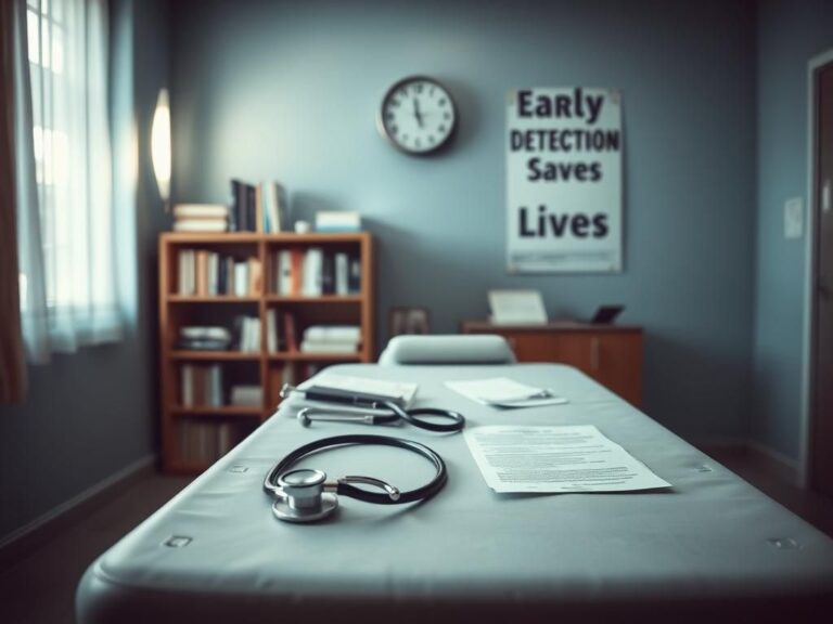 Flick International Contemplative empty medical examination room with a stethoscope and medical charts